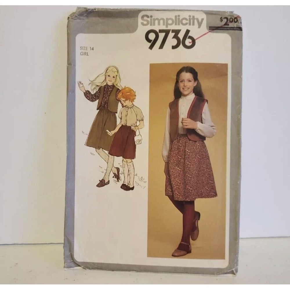 Simplicity Pattern 9736 Girls Skirt Blouse Unlined Vest Size 14 Cut & Complete